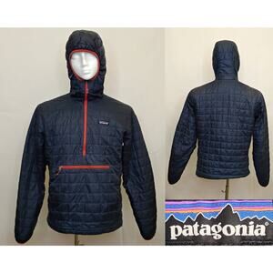 Patagonia Nano Puff Bivy Pullover Men's M Blue/Red Half Zip Hooded #J5283